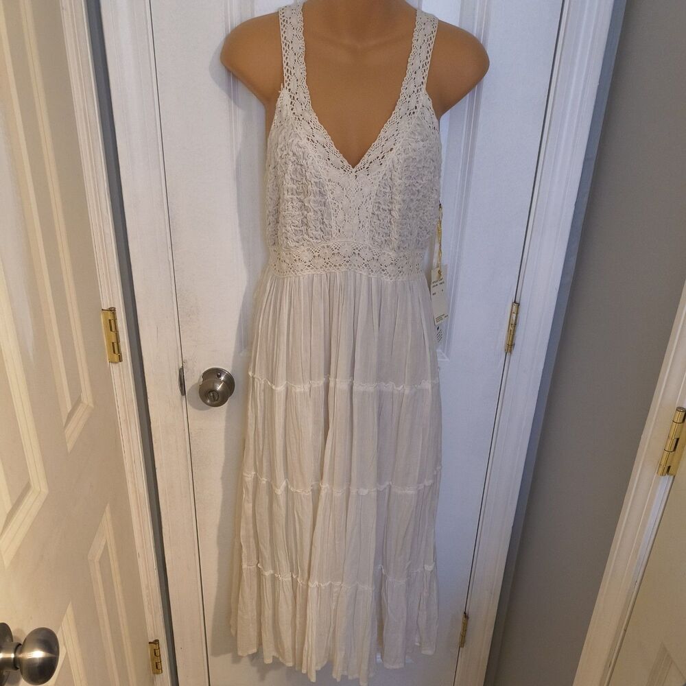 Vasna Desire Vintage White Embroidered & Crochet Sundress size M